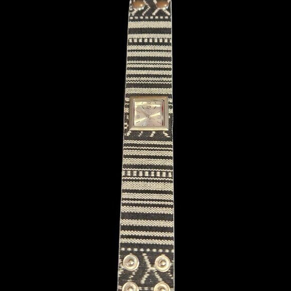 Premier Designs Serac Striped Fabric Watch, Black & Cream (NWOT - Needs Battery - Picture 3 of 4